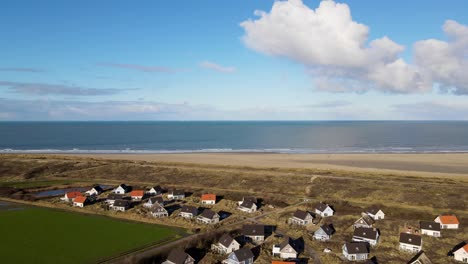 Flying-a-drone-over-the-Landal-beach-resort-in-Ouddorp,-The-Netherlands