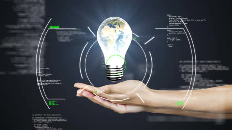 Animation of scope scanning and data processing over hand with lightbulb