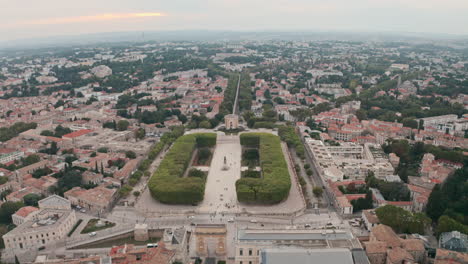 Dolly-forward-drone-shot-of-Montpellier-arc-de-triomphe