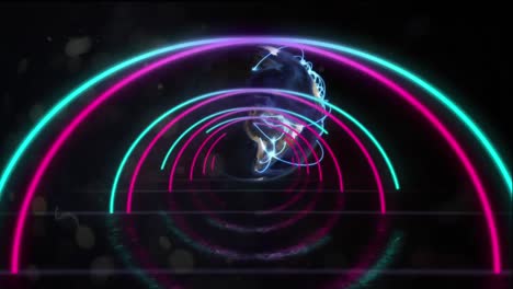 animation of glowing neon tunnel over globe