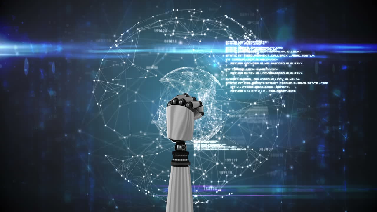 animación del brazo del robot con líneas y puntos conectados