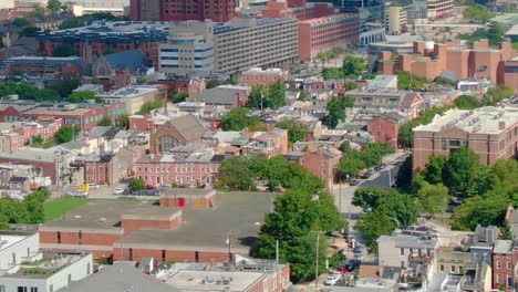 aerial panorama of inner harbour and downtown residential buildings, baltimore, maryland, usa