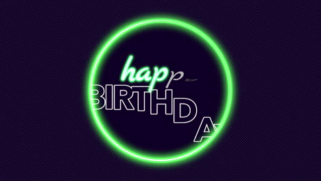 vibrant green happy birthday circle on dark background