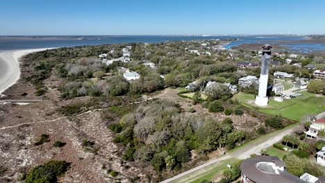 aerial-sullivan's-island-and-lighthouse-near-charleston-sc,-south-carolina