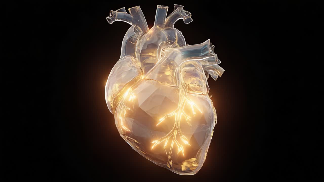 A captivating visual representation of an illuminated heart, showcasing intricate details and glowing elements, emphasizing themes of life, emotion, and biological beauty