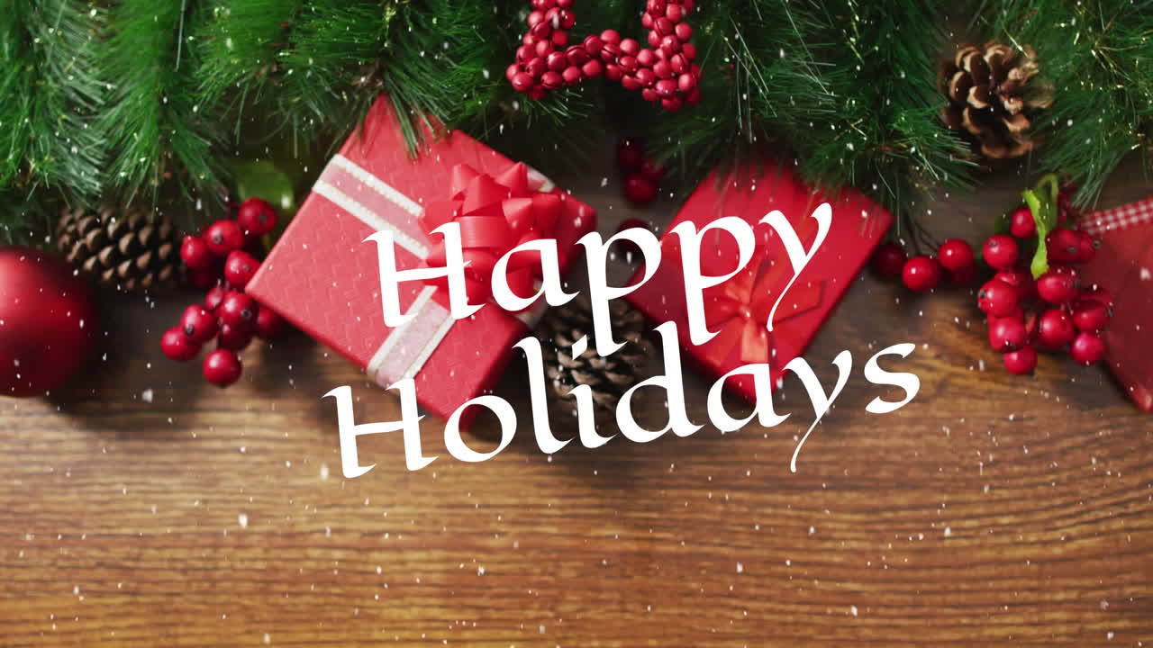 Animation of season's greetings text over christmas tree