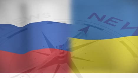 Animation-Des-Kompasses-über-Den-Flaggen-Russlands-Und-Der-Ukraine