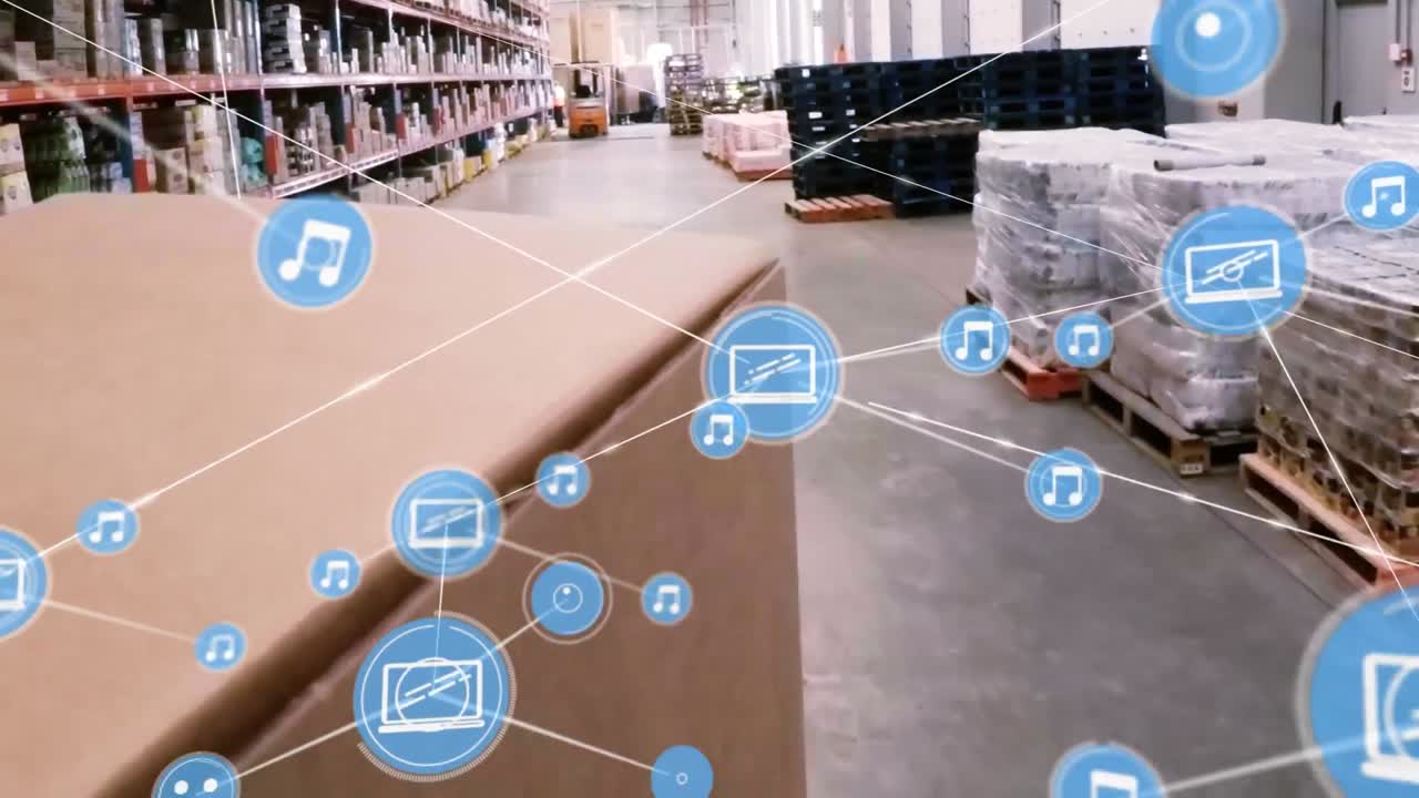 анимация сетей соединений с иконками над складом