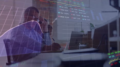 animating financial data and stock market trends, business people working in office