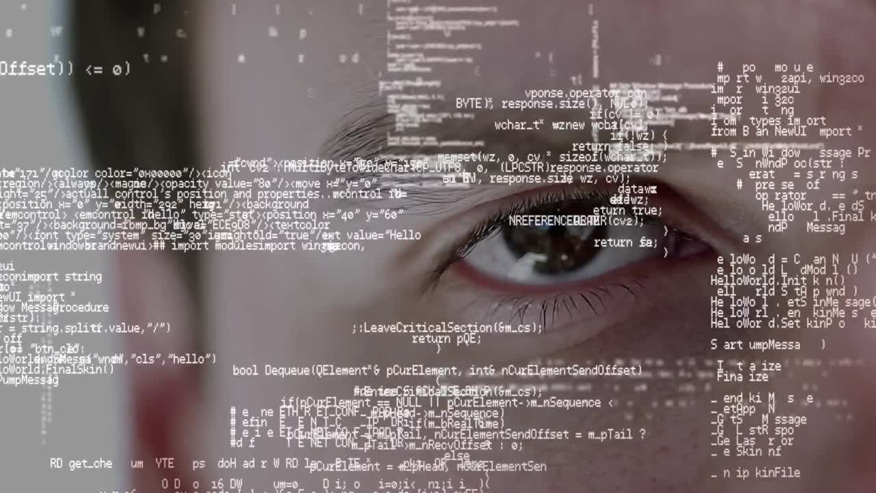 datos desplazándose contra un fondo de ojos de hombres