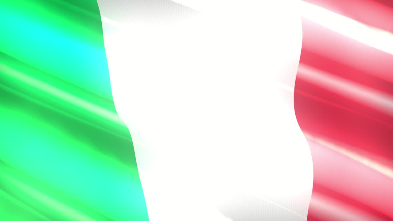 Animazione in loop continuo senza interruzioni 3D 4K UHD a 60 FPS di una bandiera italiana lucida per le festività, colorata di verde, rosso e bianco, che sventola