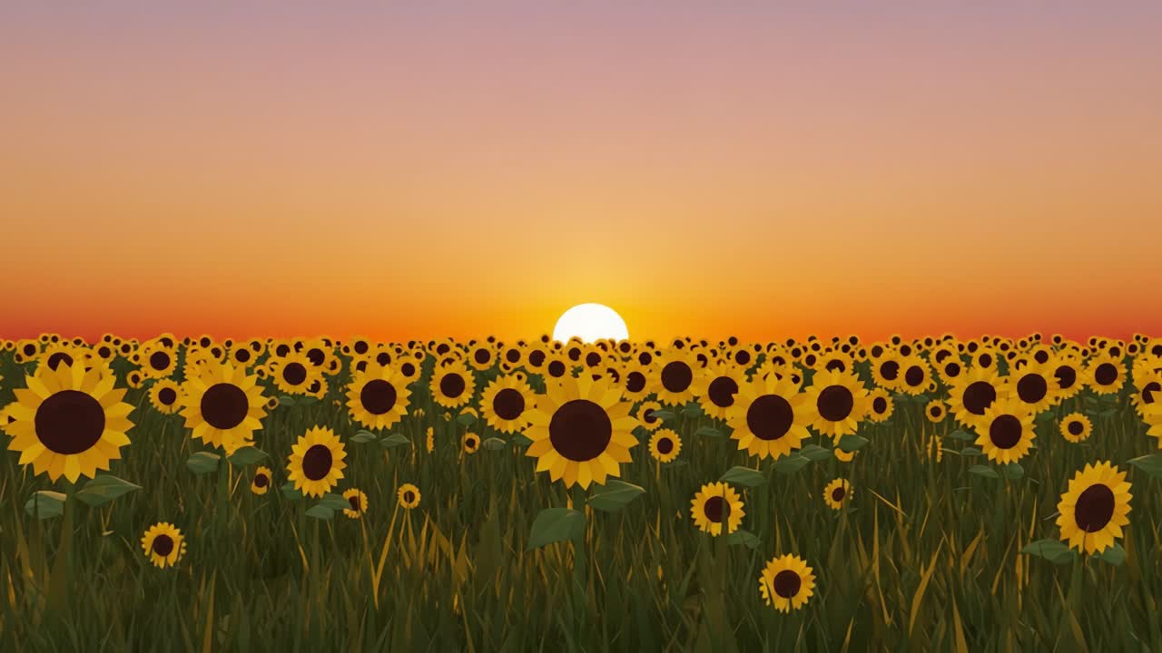 A Breathtaking Sunset Over a Vibrant Field of Sunflowers, Capturing Nature's Beauty and Serenity in a Spectacular Colorful Display Against the Dusk Sky
