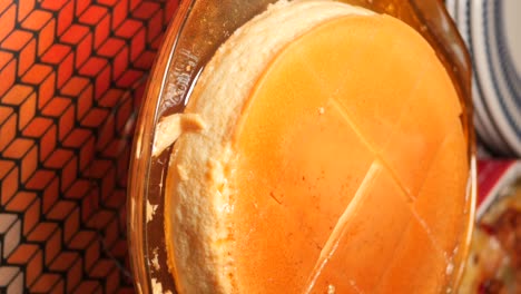 caramel custard dessert in glass dish
