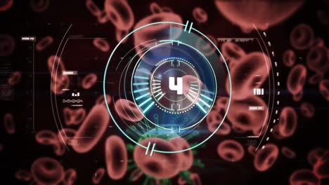 animación de un escáner circular que gira sobre los glóbulos rojos y procesamiento de datos