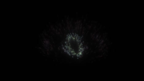 explosión de fuegos artificiales en fondo oscuro a través de la pantalla, bueno para superposiciones con mezcla alfa mate, celebración y concepto de fiesta