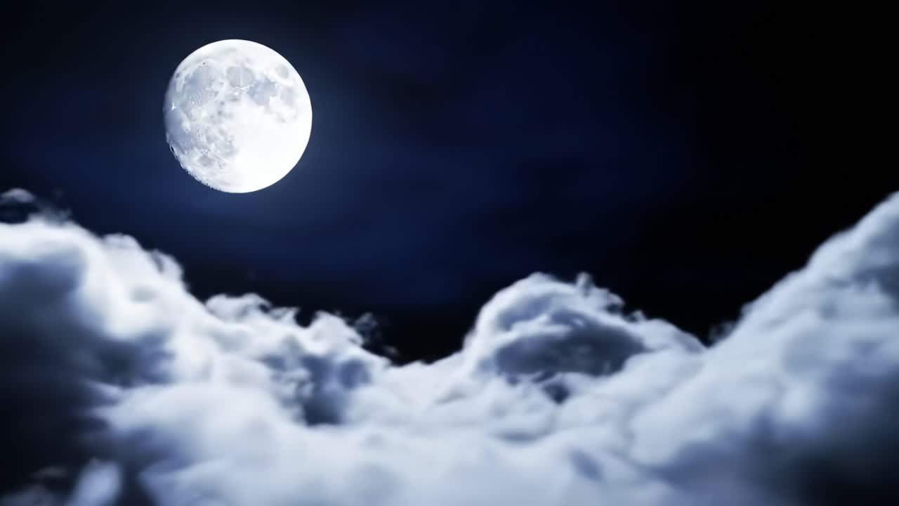 Full Moon Over Clouds at Night
