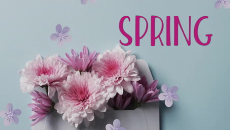 animación de texto de primavera y estrellas sobre un ramo de flores