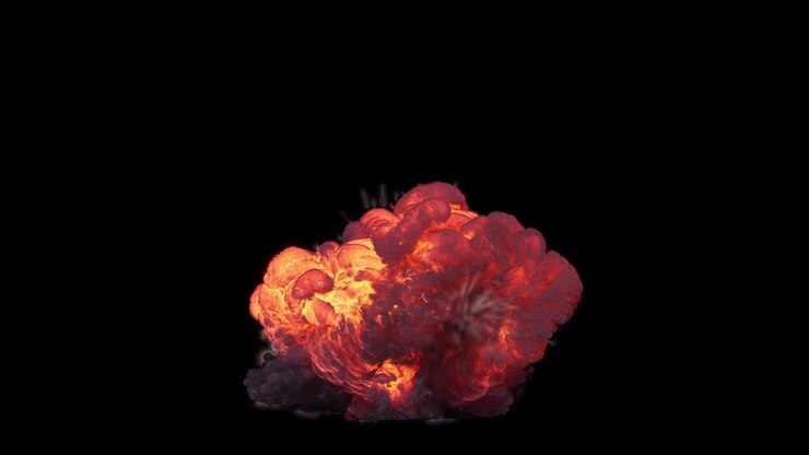 Massive fiery explosion on transparent background