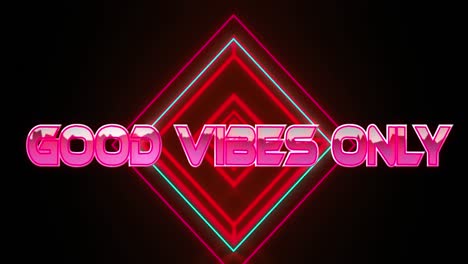 animation of good vibes only text with shapes over black backround