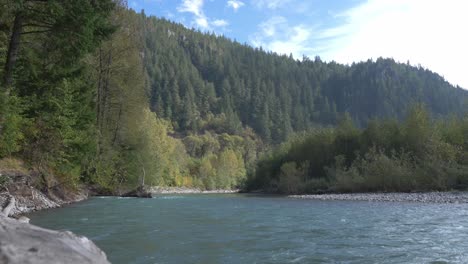 River-Flowing-Fast-On-Forest-Mountainside-In-Summertime