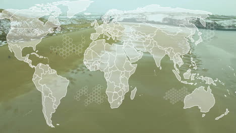 animation of world map over landscape