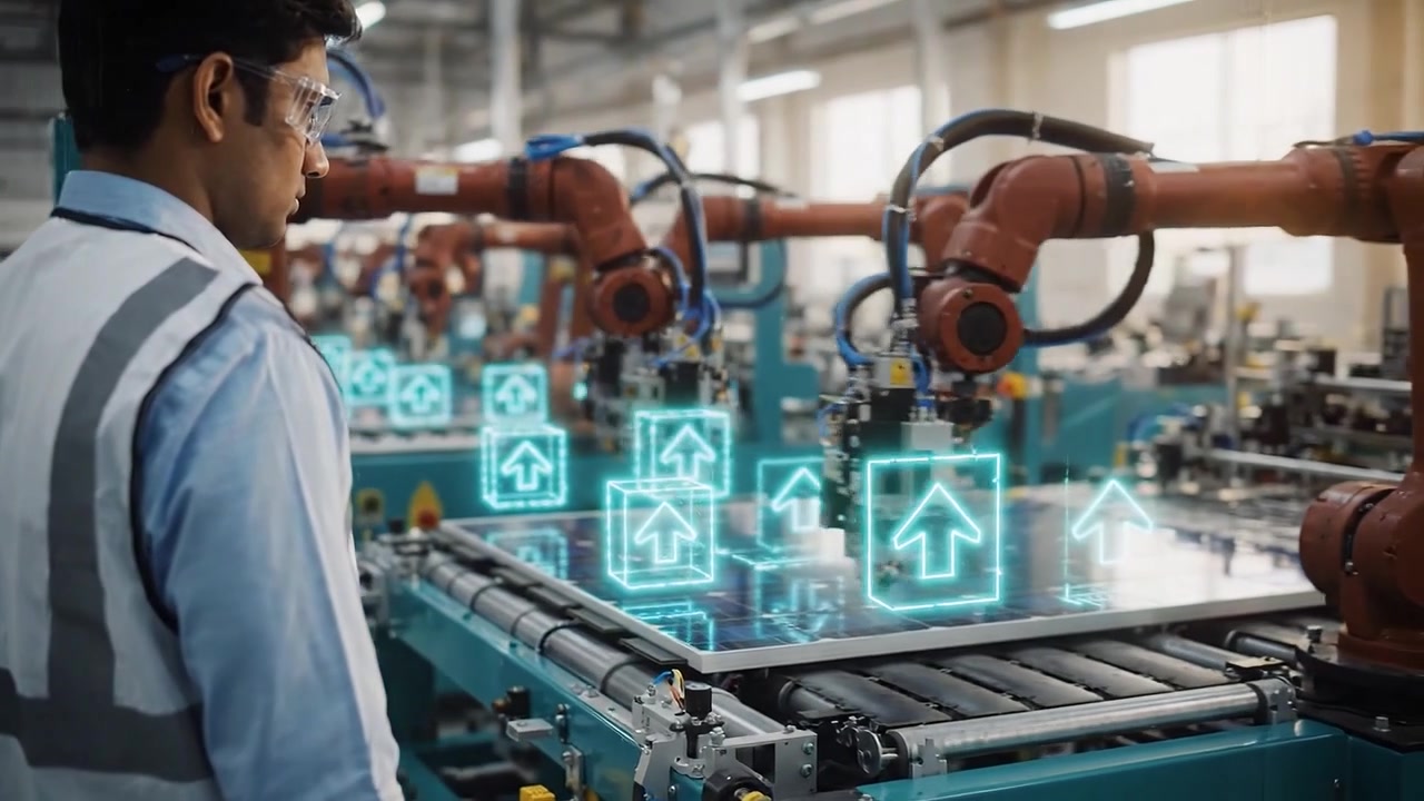 Engineer Monitoring Robotic Production of Solar Panels with Augmented Reality