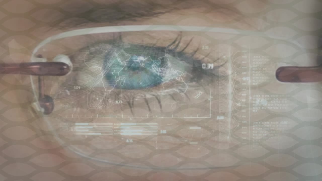 On activation HUD projecting map and readouts over blue iris while eyepiece aligning for ID scan