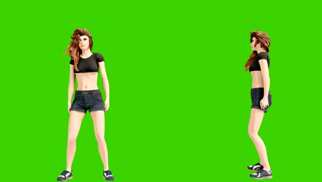 una joven hermosa está involucrada en ejercicios deportivos. animación en 3d de concepto de bienestar en bucle frente a la pantalla verde.