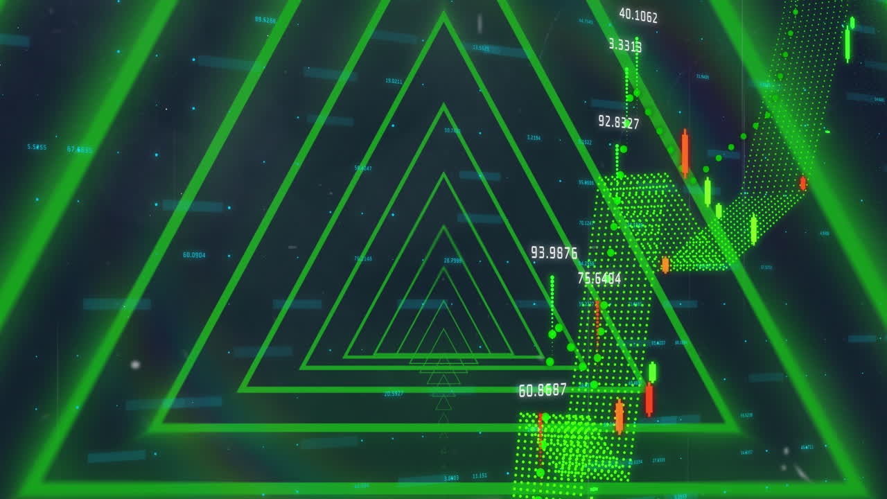 재무 데이터 처리에 대한  ⁇ 은 네온 기하학적 모양의 애니메이션