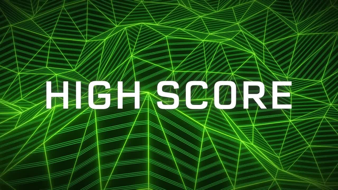 Animation of high score text and shapes over black background
