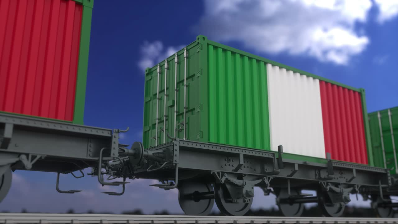 contenedores con la bandera de italia. transporte ferroviario. bucle sin costuras 4k