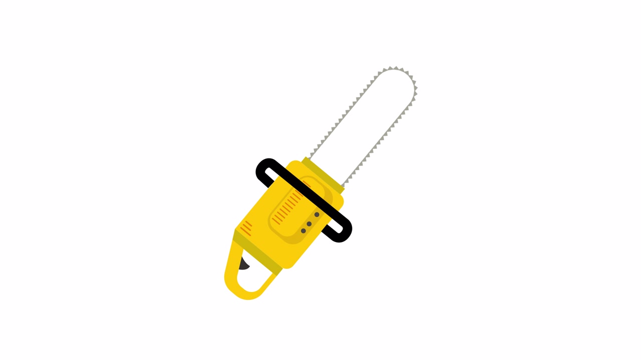 Animated Yellow Chainsaw Tool on White Background