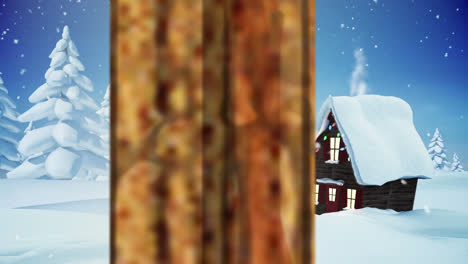 Animation-Einer-Winterlandschaft-Mit-Weihnachtsdekoration,-Gesehen-Durch-Ein-Fenster