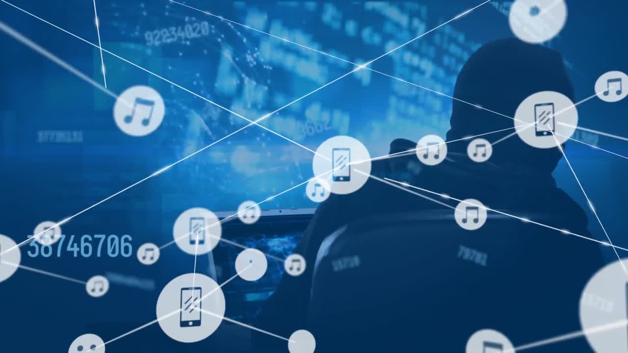 컴퓨터를 사용하여 해커를 통해 연결 네트워크의 애니메이션