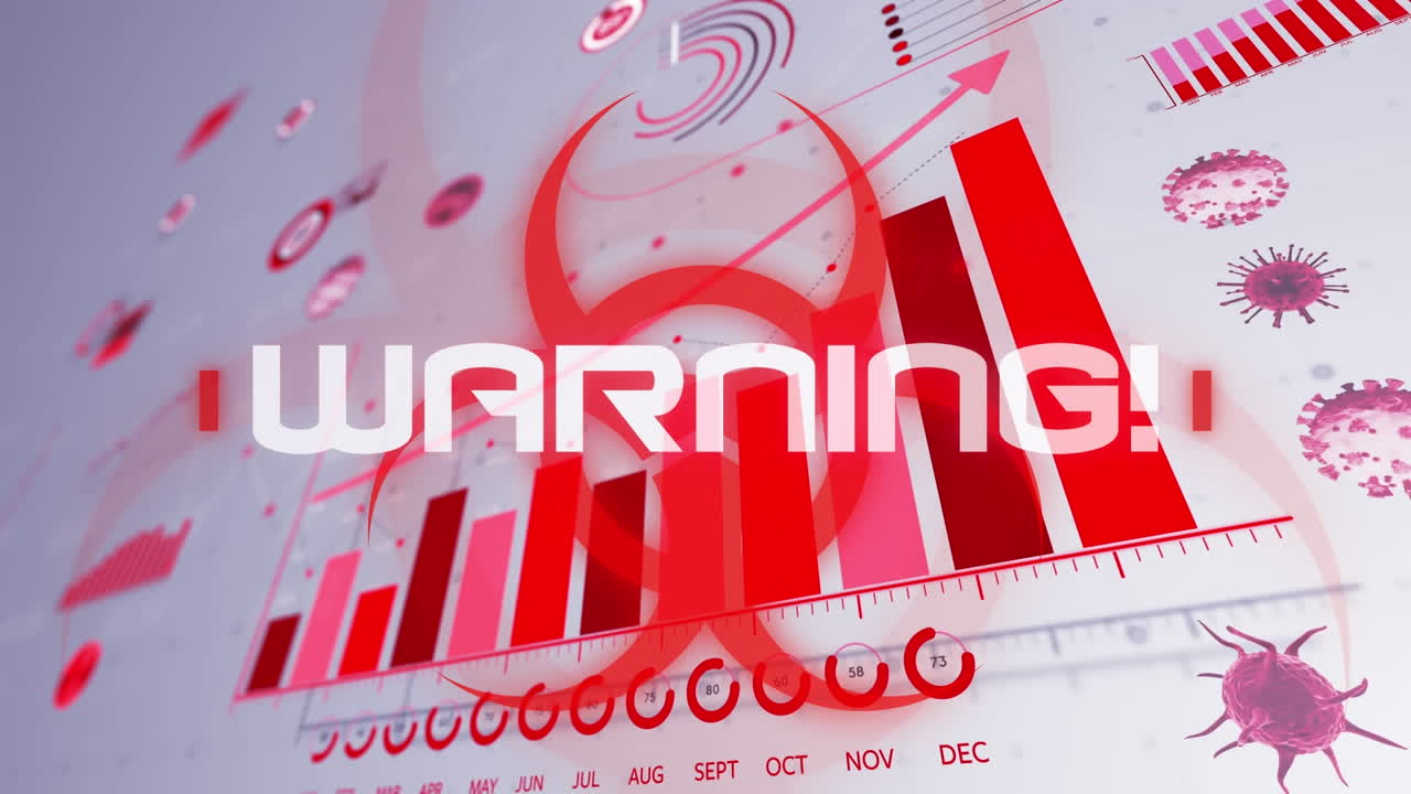 animación de células de covid 19 y texto con registro de estadísticas