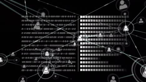 animation of binary coding data processing and network of connections