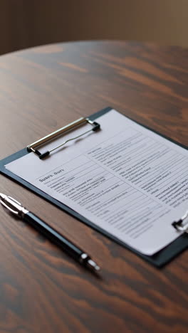 clipboard with forms on wooden table