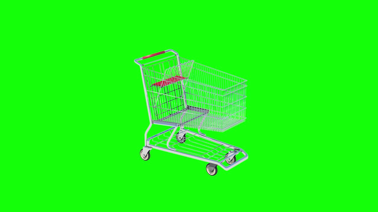 el carrito de compras se representa en 3d sobre un fondo verde