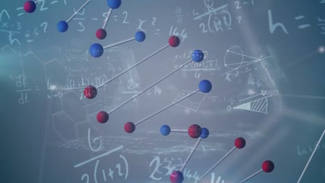 Animación-De-ADN-Sobre-Fondo-Azul-Marino-Con-Diversos-Datos-Matemáticos.