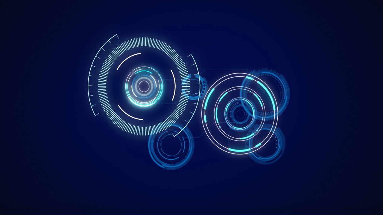 animación de escaneado de visores y procesamiento de datos sobre fondo azul