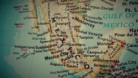close-up view of a detailed map of mexico and surrounding regions