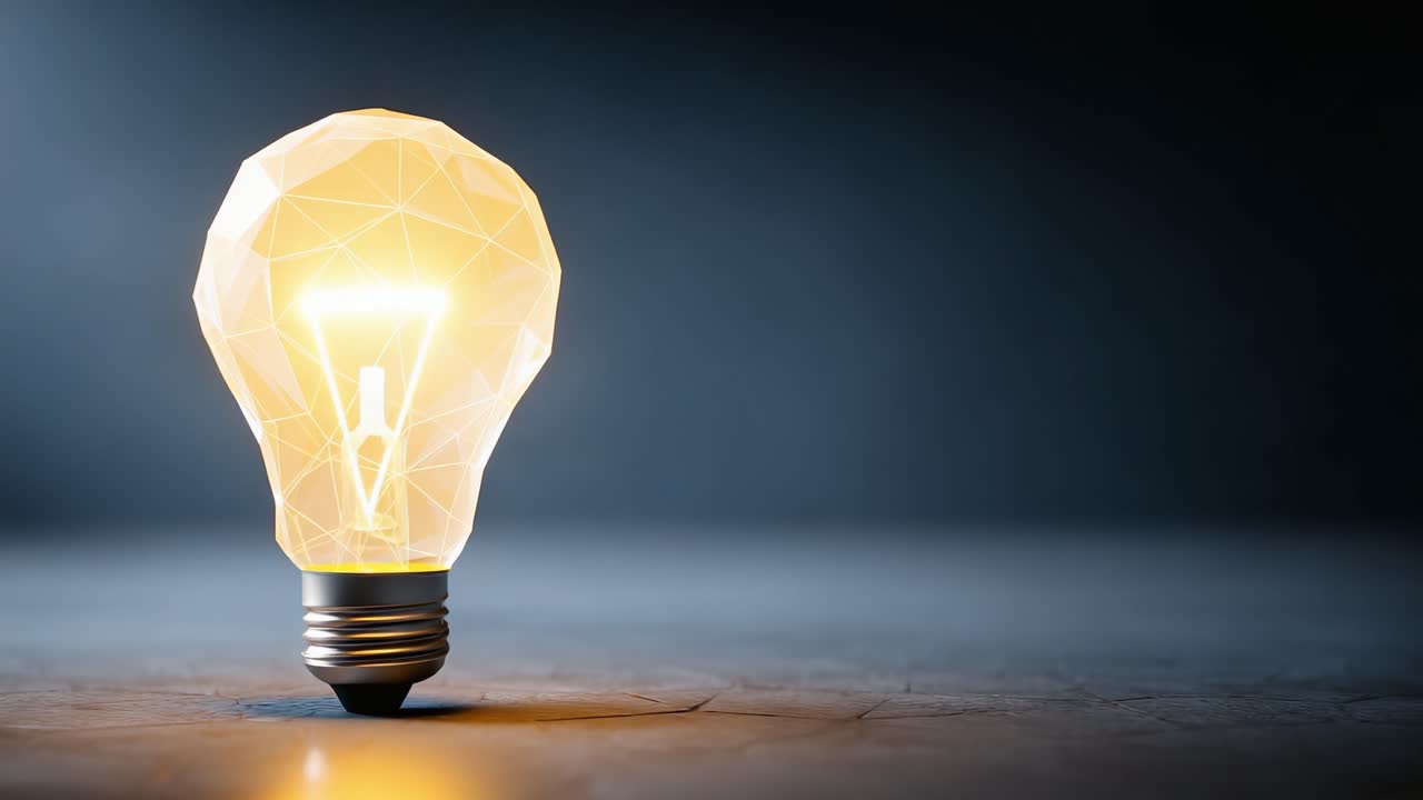 Una splendida trasformazione di una lampadina: da trasparente a bagliore radioso, mostrando un design geometrico unico e la bellezza dell'illuminazione.