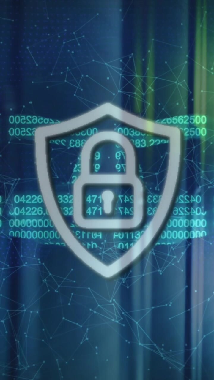 Animazione di elaborazione dati con lucchetto su sala server