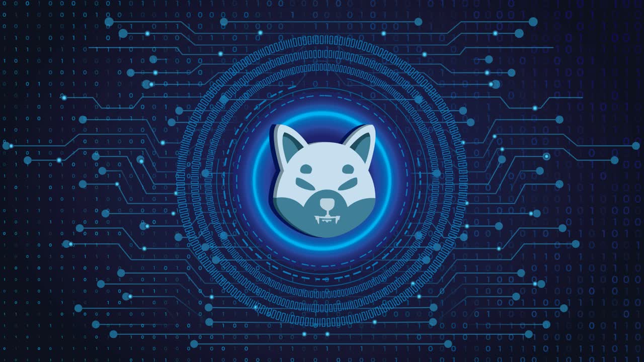 shiba inu crypto blockchain 암호화 통화 디지털 암호화, 디지털 화폐 교환, 파란색 배경 개념에 대한 기술 글로벌 네트워크 연결
