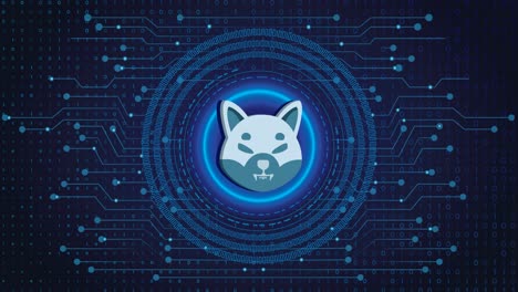 Shiba-Inu-Crypto-Blockchain-Cripto-Moneda-Cifrado-Digital,-Intercambio-De-Dinero-Digital,-Conexiones-De-Red-Global-De-Tecnología-En-Un-Concepto-De-Fondo-Azul