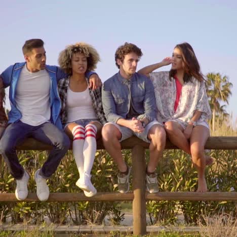 Young-People-Sitting-On-Wooden-Fence-