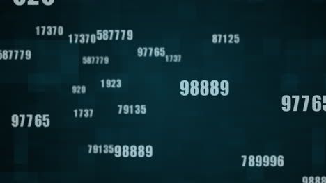 Multiple numbers changing against squares on green background