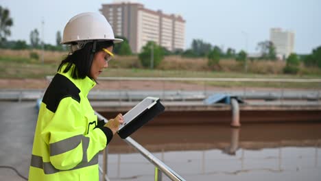 environmental engineers work at wastewater treatment plants