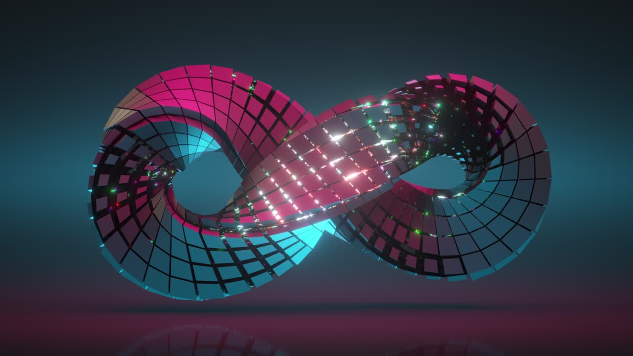 회전하는 휘어진 무한 기호 (seamless loop) 3d 렌더링 애니메이션