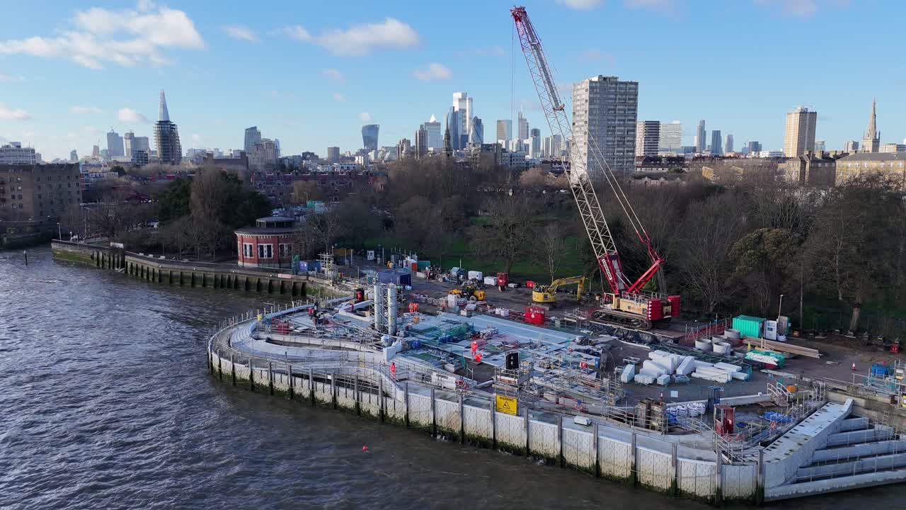 Thames Tideway tunnel super sewer Wapping London construction drone,aerial